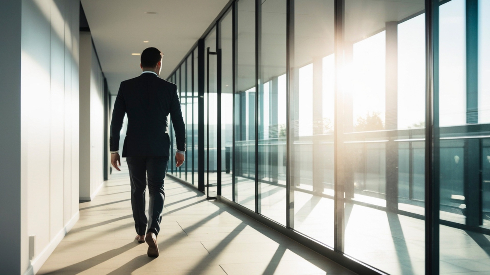 Introducer bancario cammina in una banca moderna